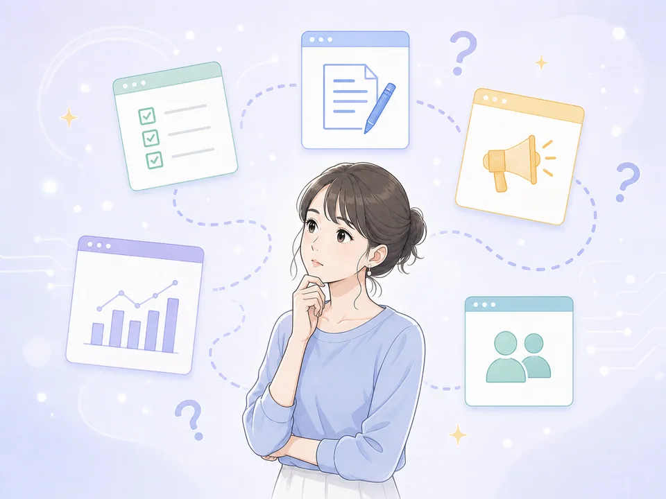 複数の業務から着手順を考える事業者のイラスト