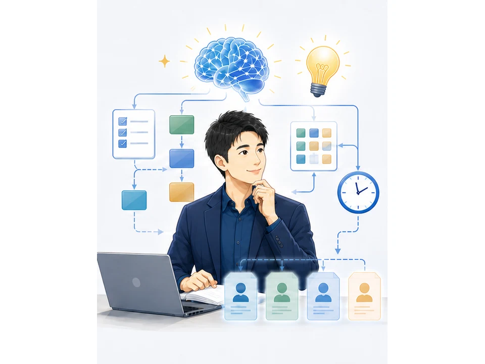 知識と指示がつながりAIへ任せられる仕事が増えるイラスト