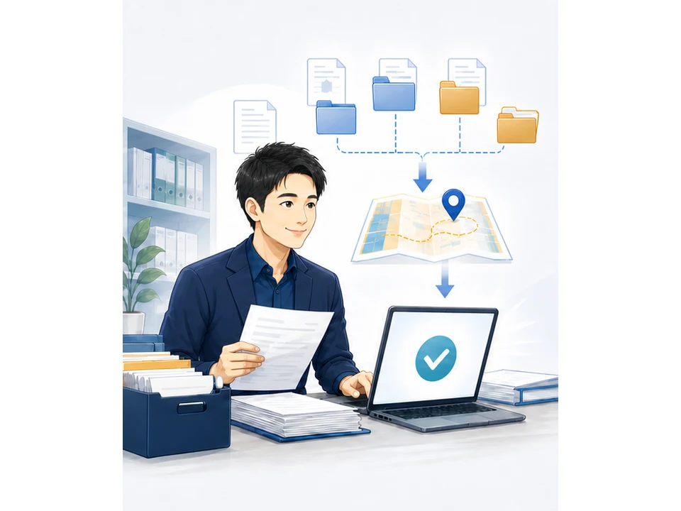 業務を棚卸しして最初の仕事をAIに任せる流れのイラスト