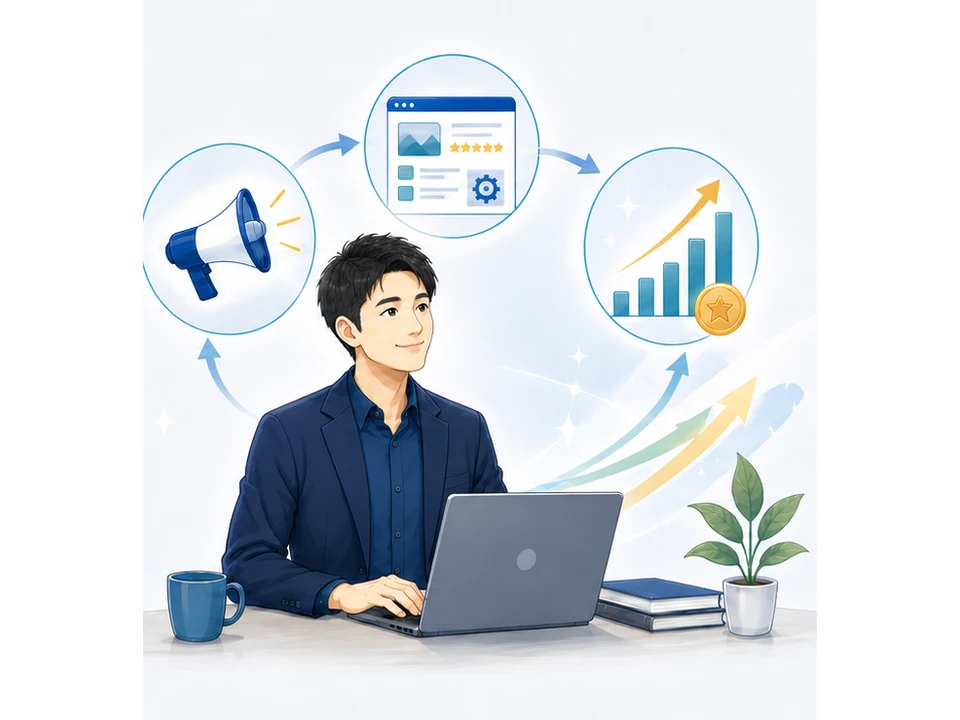 AIで生まれた時間を集客や商品改善に使い事業を伸ばすイラスト